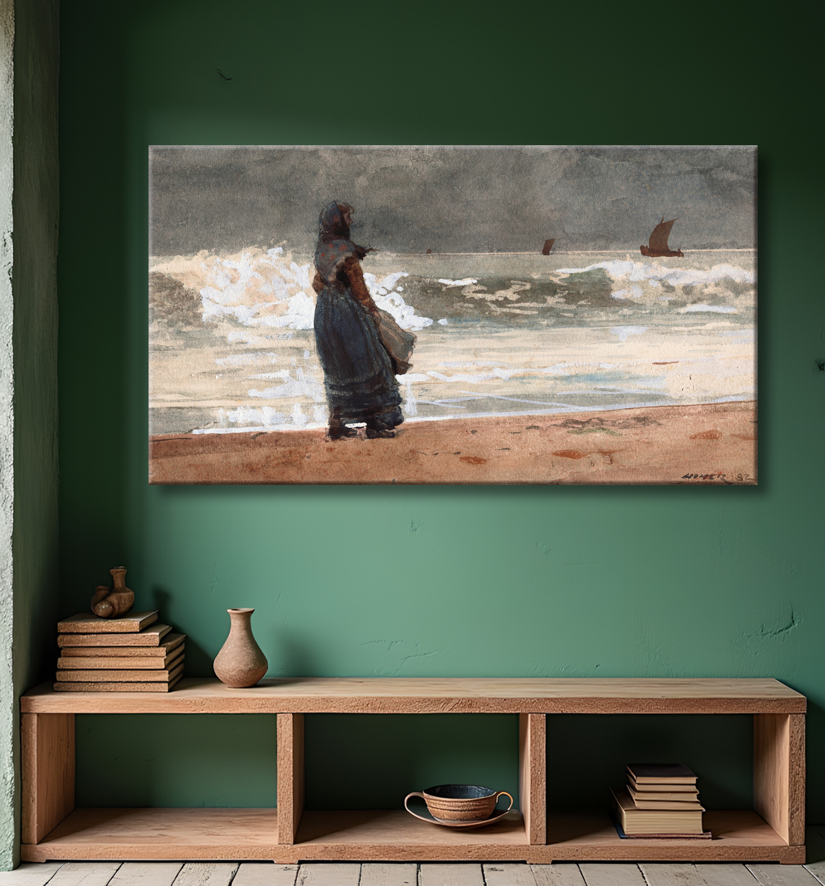 Reproduction L'observateur, Tynemouth de Winslow Homer avec decor