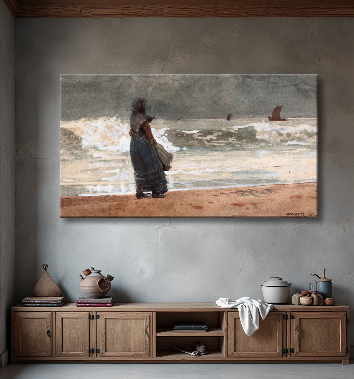 Reproduction L'observateur, Tynemouth de Winslow Homer avec decor