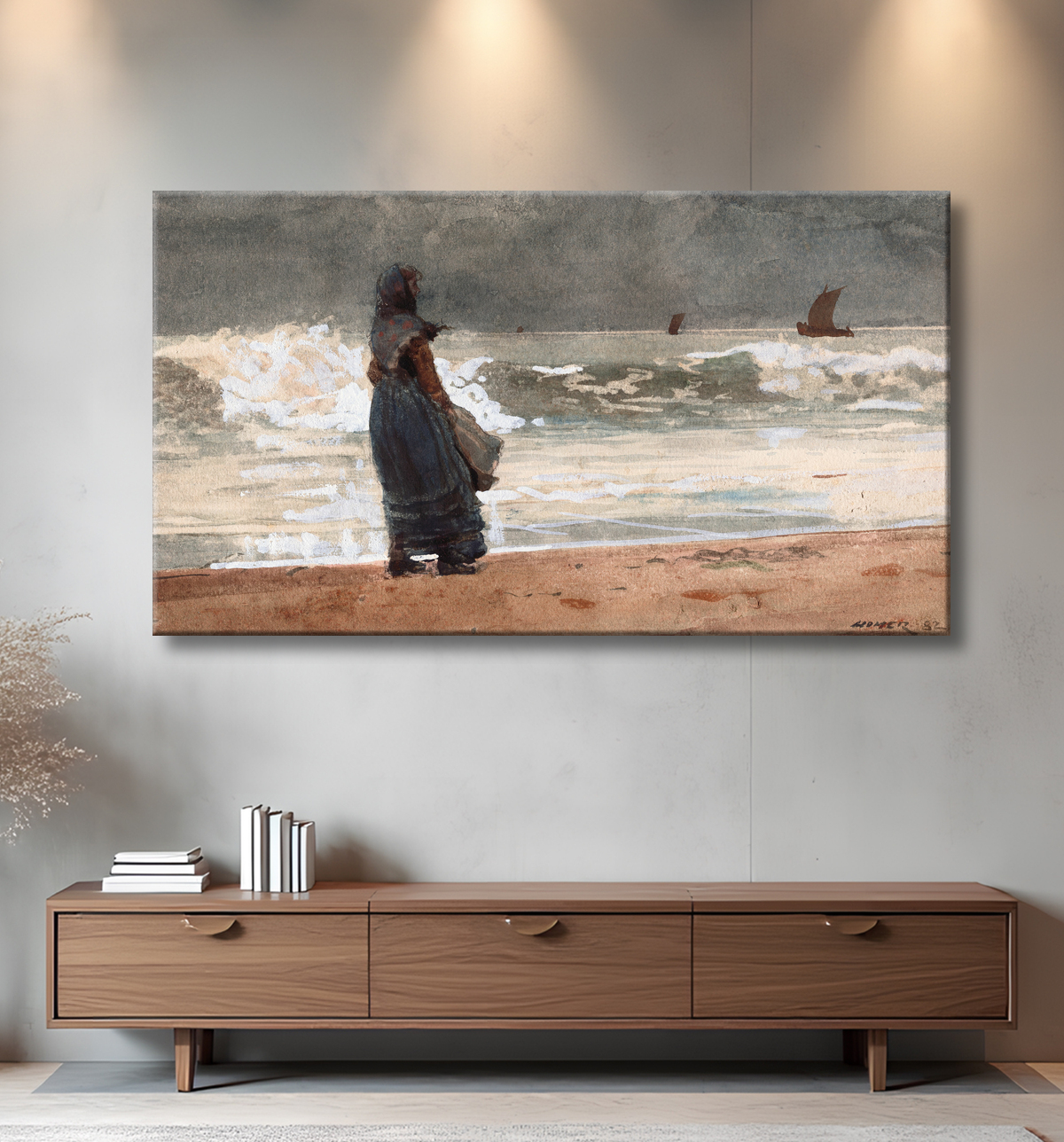 Reproduction L'observateur, Tynemouth de Winslow Homer avec decor