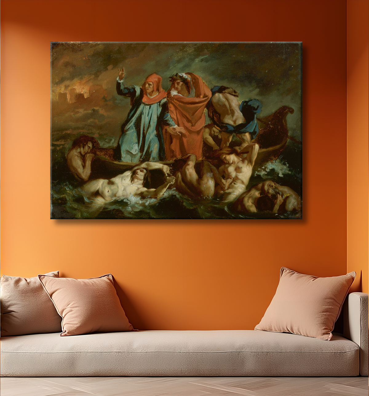 Reproduction La Barque de Dante de Eugène Delacroix avec decor
