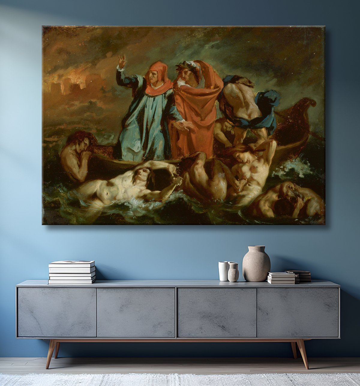 Reproduction La Barque de Dante de Eugène Delacroix avec decor