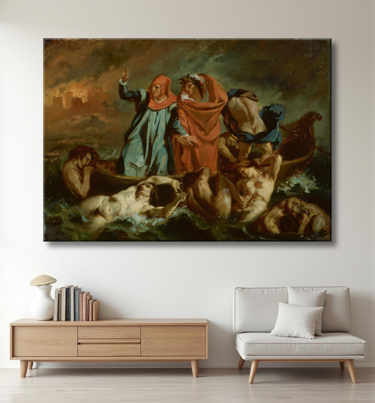 Reproduction La Barque de Dante de Eugène Delacroix avec decor