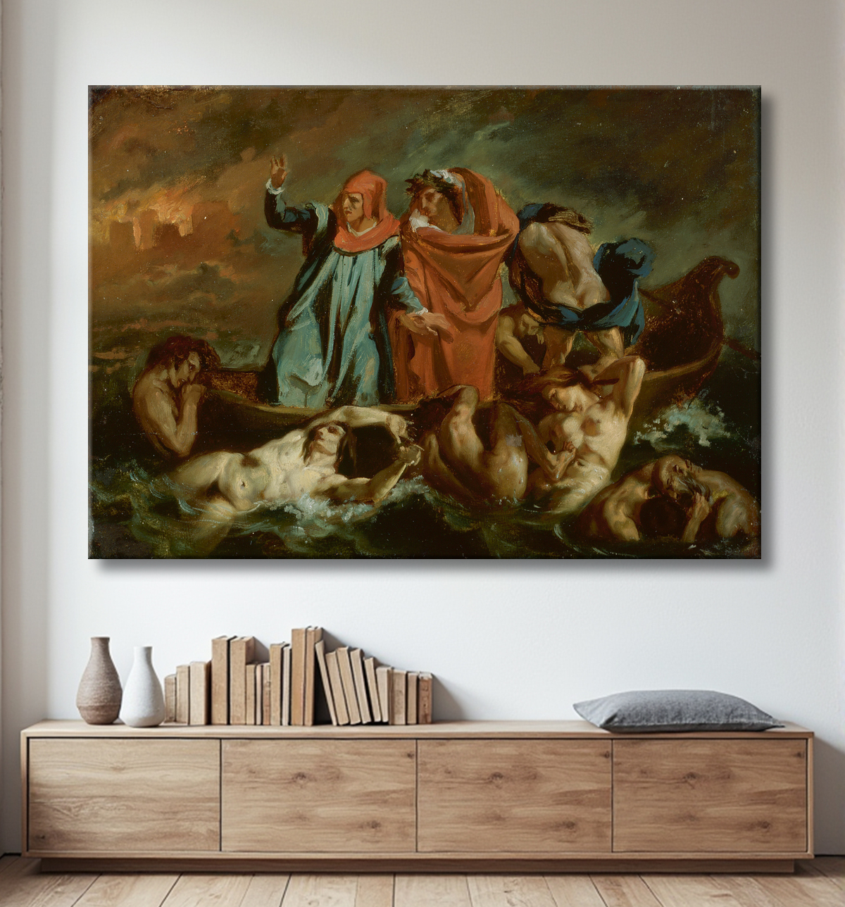 Reproduction La Barque de Dante de Eugène Delacroix avec decor