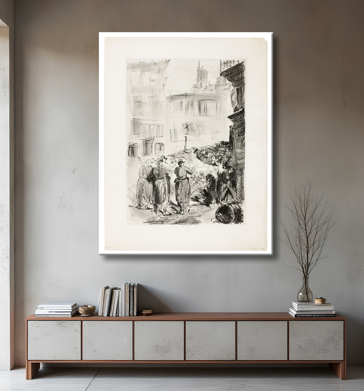 Reproduction La Barricade de Édouard Manet avec decor