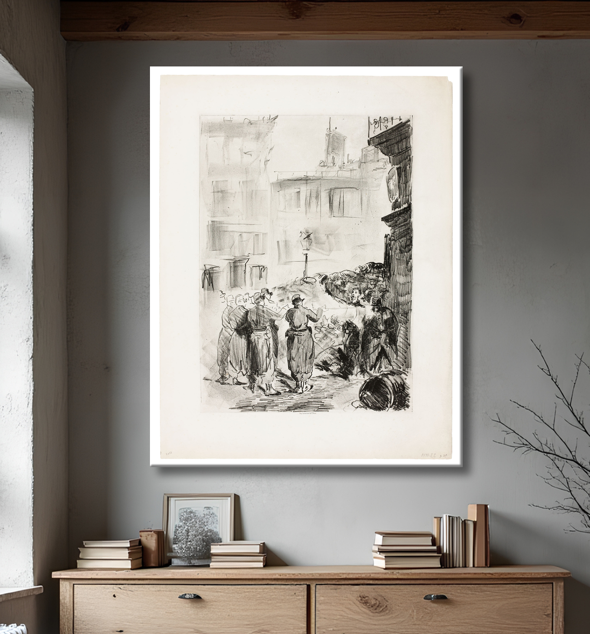 Reproduction La Barricade de Édouard Manet avec decor