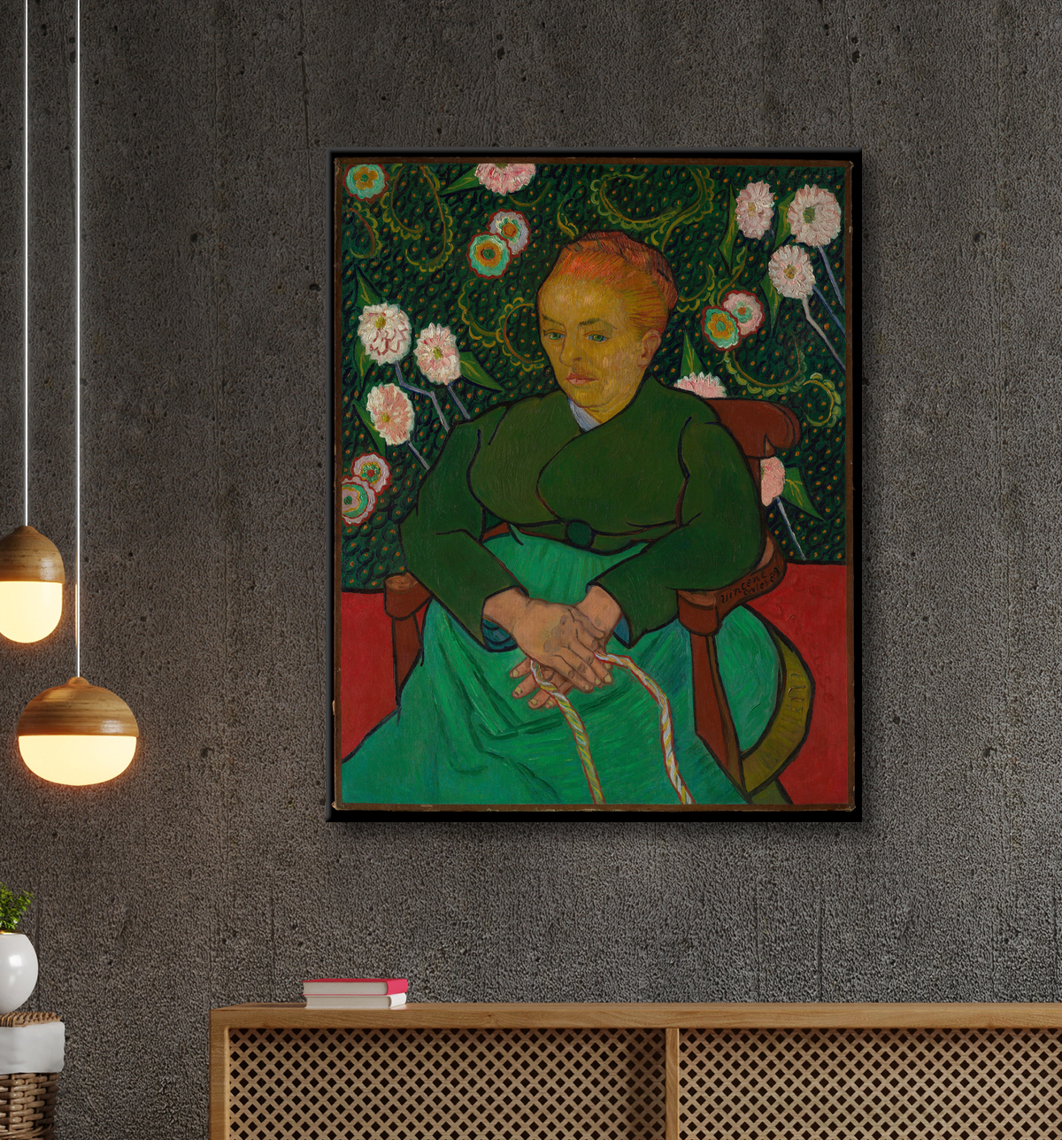 Reproduction La Berceuse (Femme berçant un berceau ; Augustine-Alix Pellicot Roulin, 1851-1930) de Vincent van Gogh avec decor