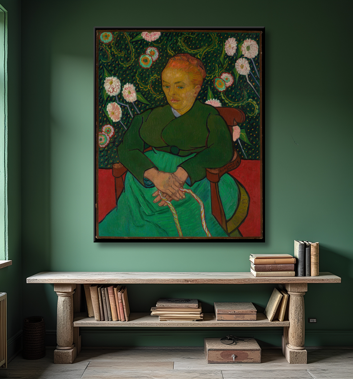 Reproduction La Berceuse (Femme berçant un berceau ; Augustine-Alix Pellicot Roulin, 1851-1930) de Vincent van Gogh avec decor