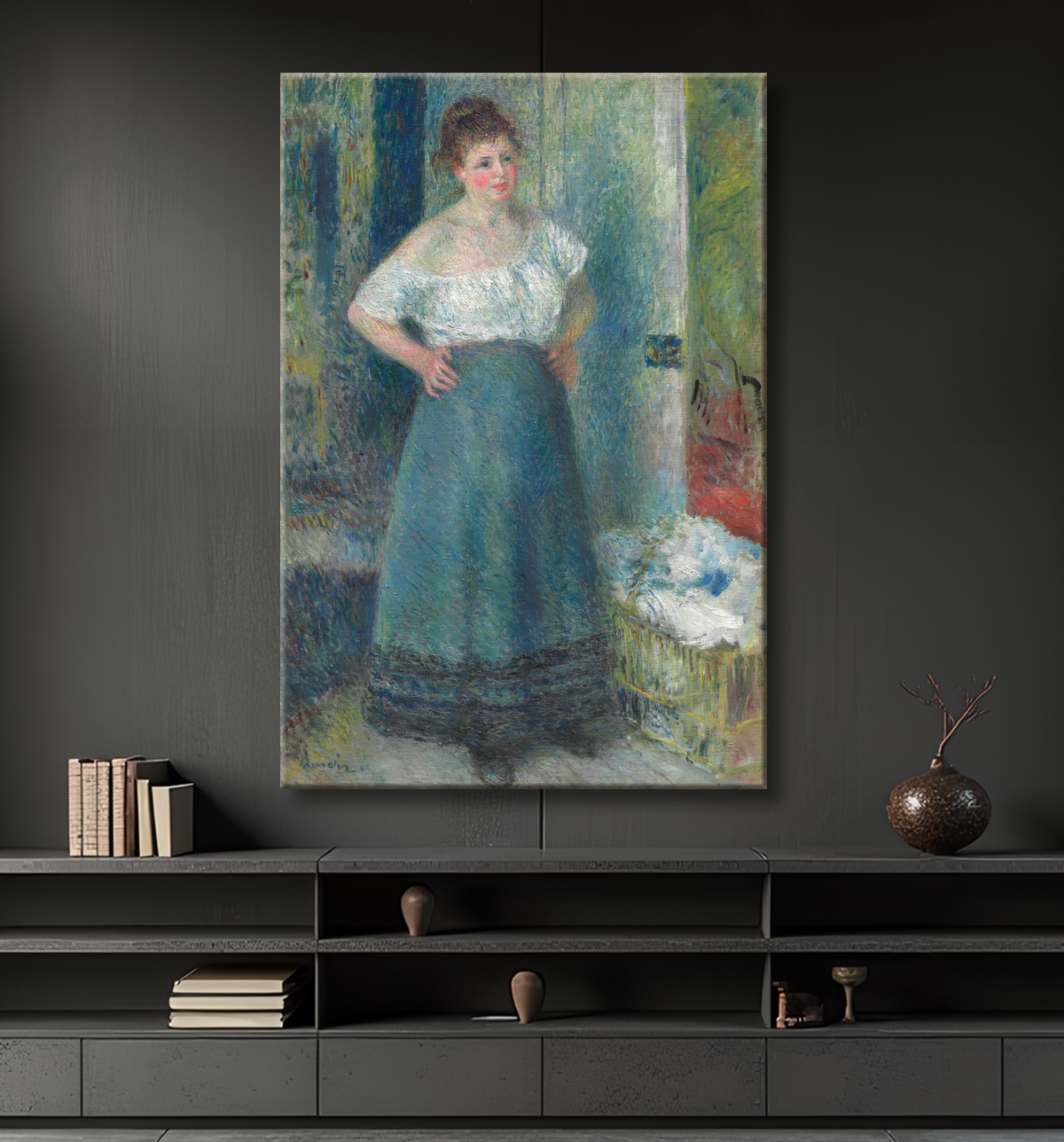 Reproduction La blanchisseuse de Pierre-Auguste Renoir avec decor