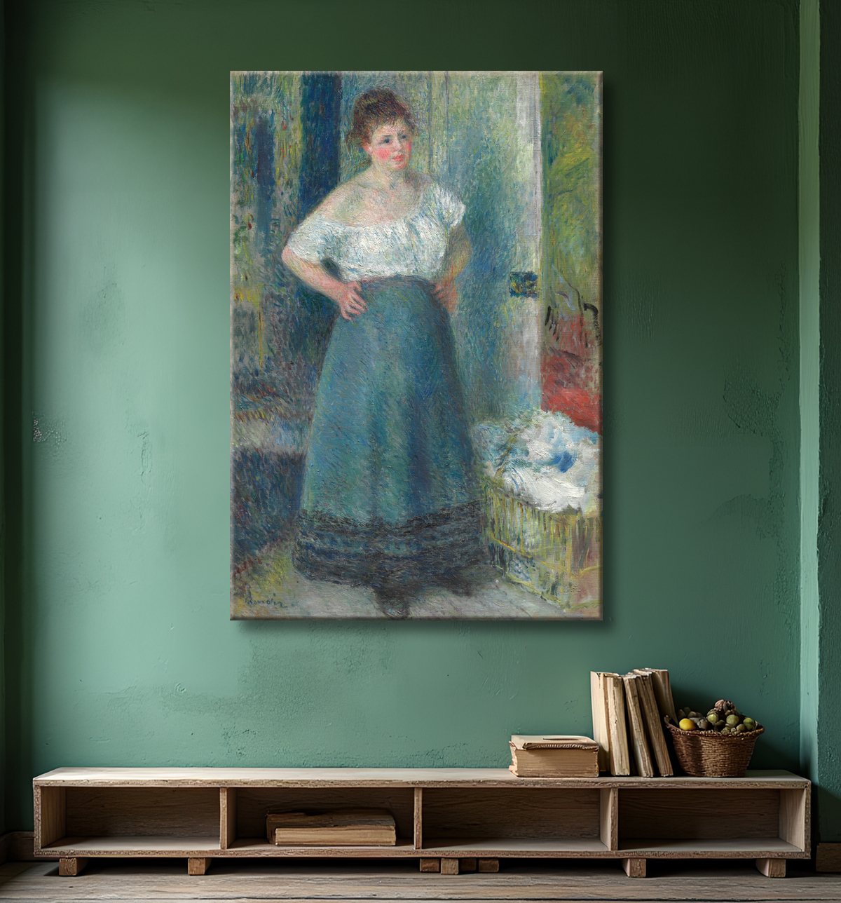Reproduction La blanchisseuse de Pierre-Auguste Renoir avec decor