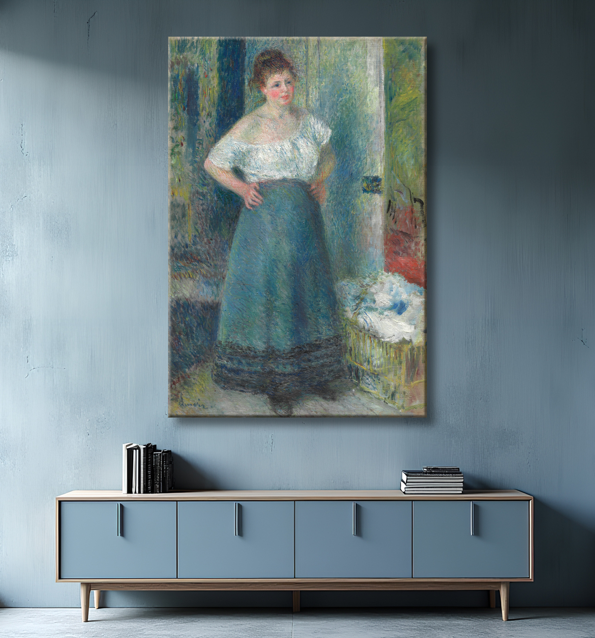 Reproduction La blanchisseuse de Pierre-Auguste Renoir avec decor