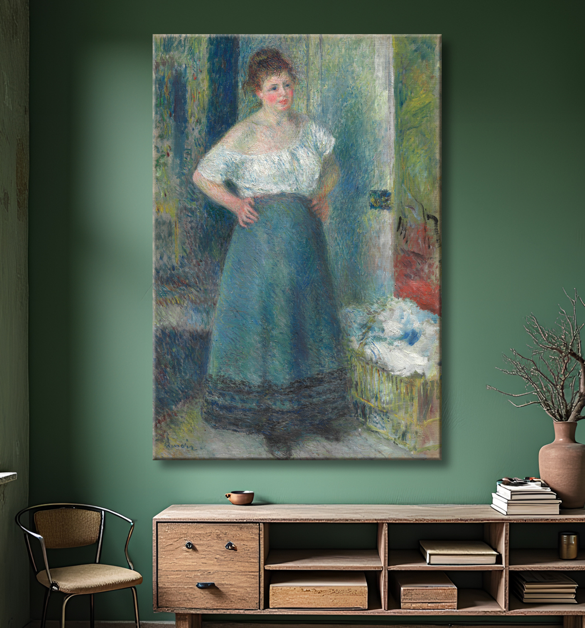 Reproduction La blanchisseuse de Pierre-Auguste Renoir avec decor