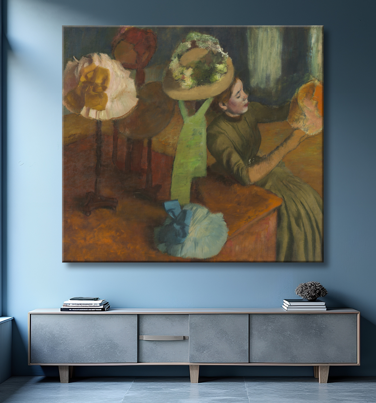 Reproduction La boutique de la chapellerie de Hilaire Germain Edgar Degas avec decor
