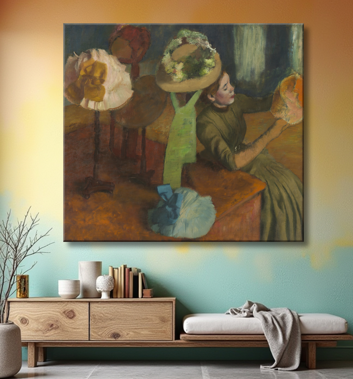 Reproduction La boutique de la chapellerie de Hilaire Germain Edgar Degas avec decor
