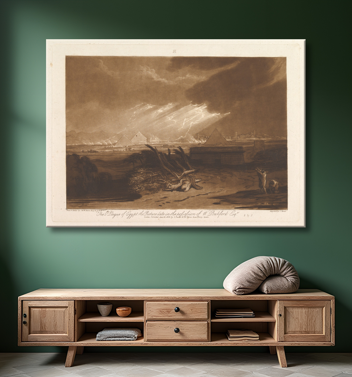 Reproduction La cinquième plaie d'Égypte (Liber Studiorum, partie III, planche 16) de Joseph Mallord William Turner avec decor