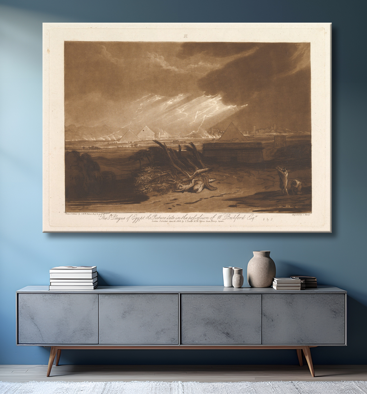 Reproduction La cinquième plaie d'Égypte (Liber Studiorum, partie III, planche 16) de Joseph Mallord William Turner avec decor