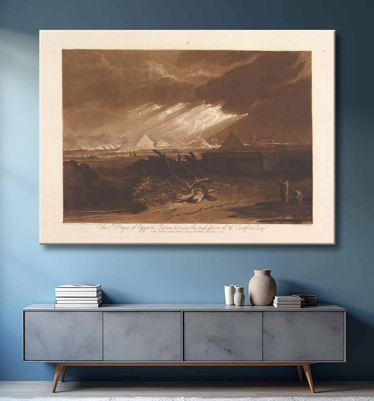 Reproduction La cinquième plaie d'Égypte (Liber Studiorum, partie III, planche 16) de Joseph Mallord William Turner avec decor