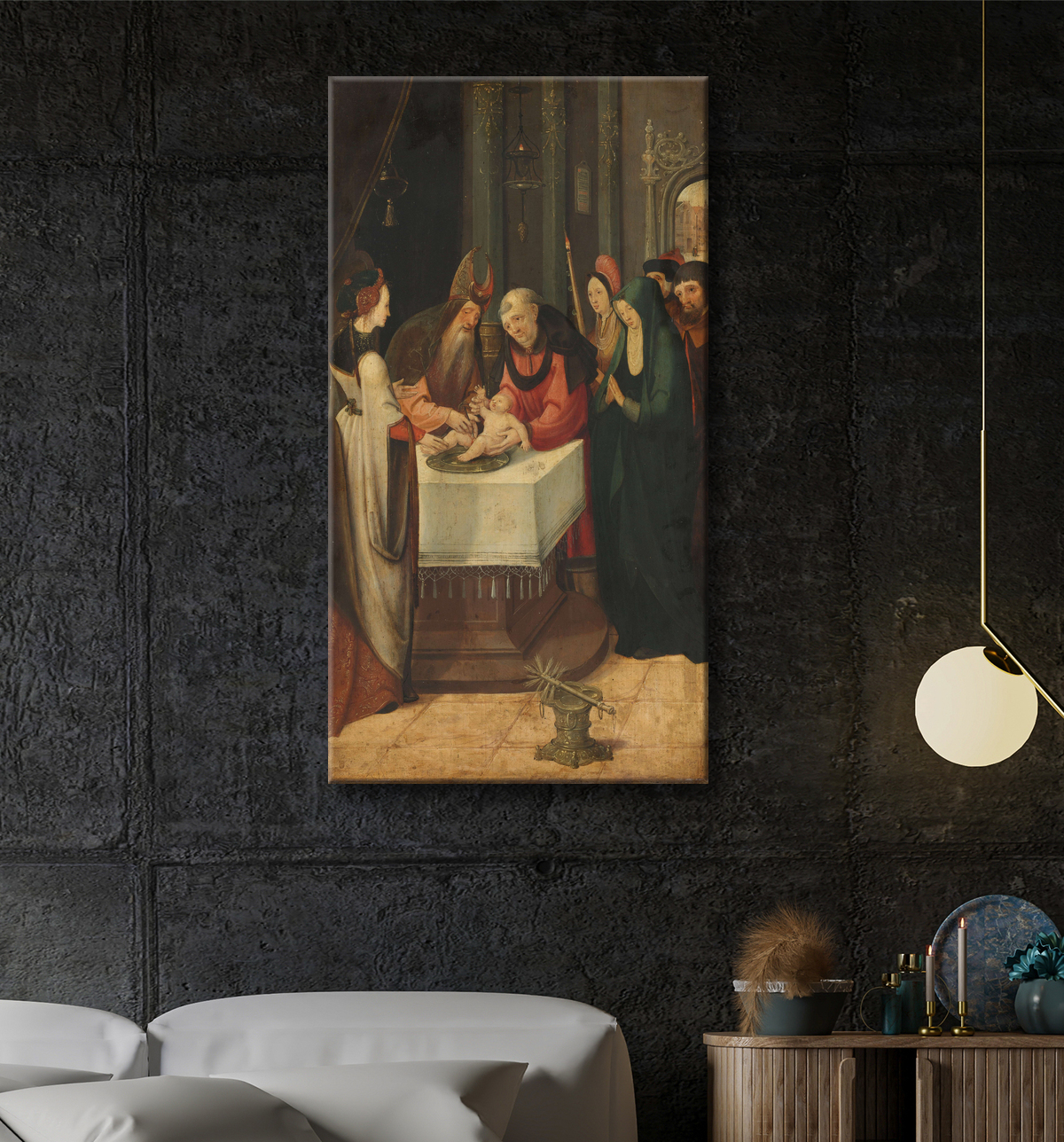 Reproduction La circoncision du Christ, aile gauche d'un retable, au verso est la Vierge d'une scène de l'Annonciation de Pseudo Jan Wellens de Cock avec decor