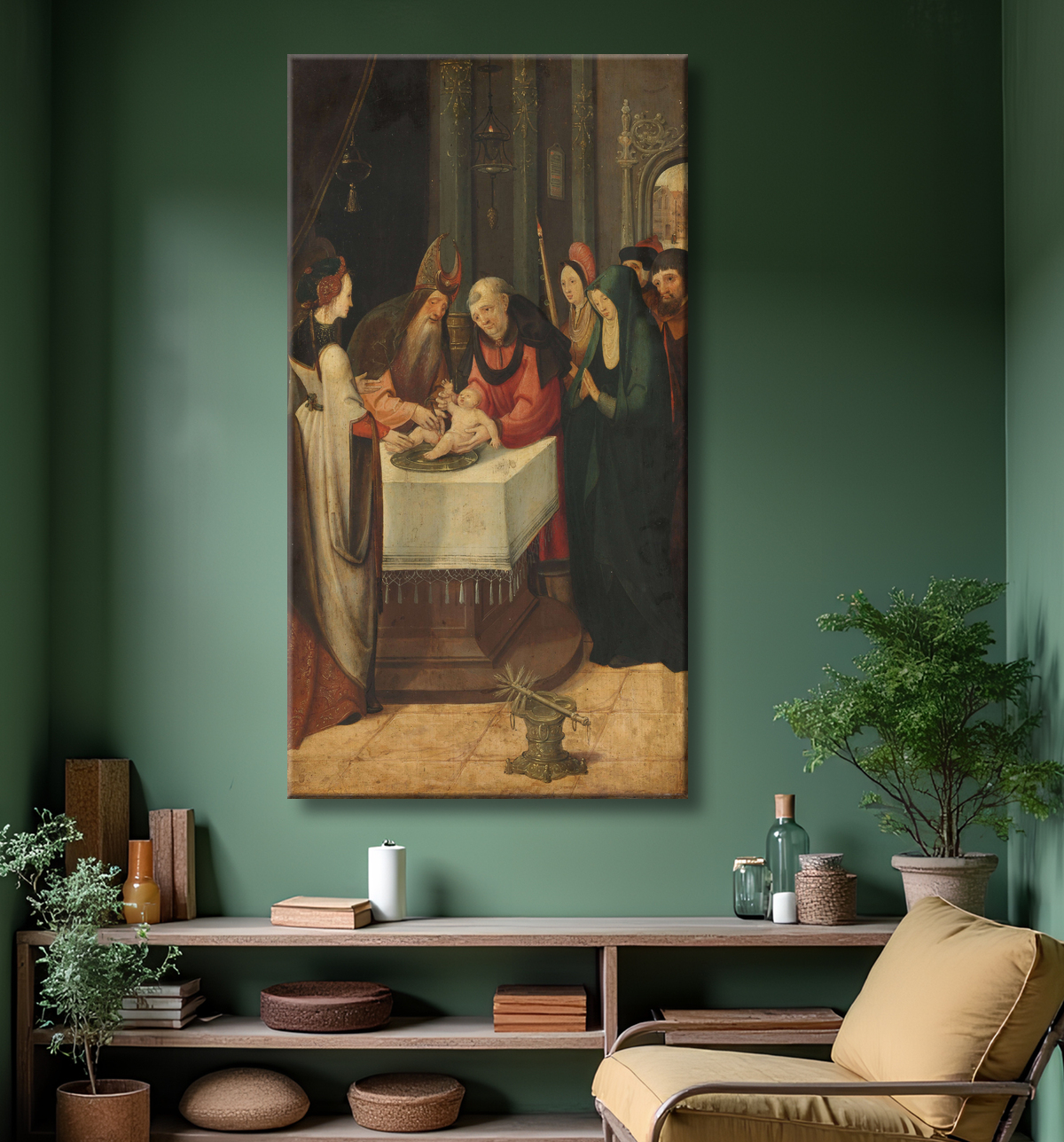 Reproduction La circoncision du Christ, aile gauche d'un retable, au verso est la Vierge d'une scène de l'Annonciation de Pseudo Jan Wellens de Cock avec decor