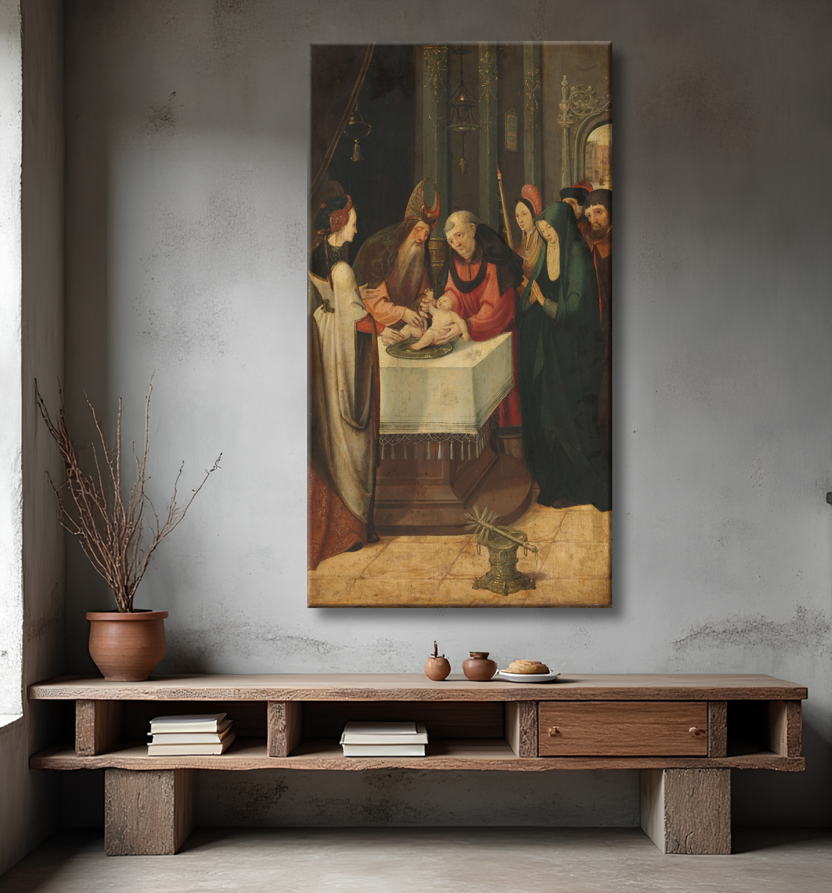 Reproduction La circoncision du Christ, aile gauche d'un retable, au verso est la Vierge d'une scène de l'Annonciation de Pseudo Jan Wellens de Cock avec decor
