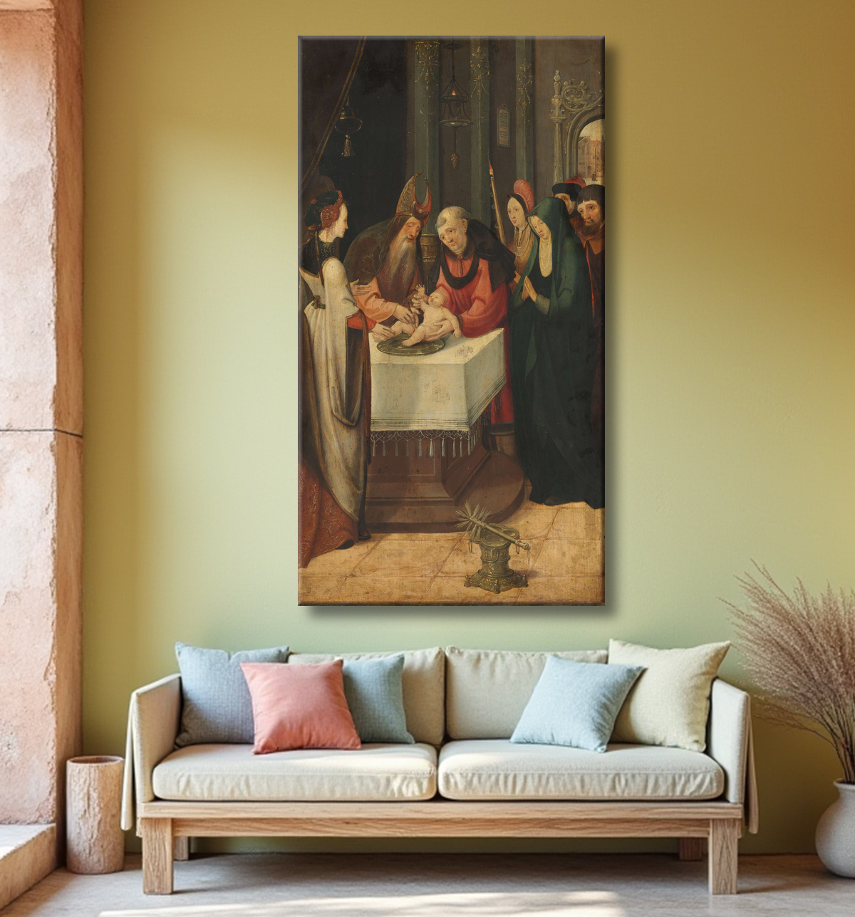 Reproduction La circoncision du Christ, aile gauche d'un retable, au verso est la Vierge d'une scène de l'Annonciation de Pseudo Jan Wellens de Cock avec decor