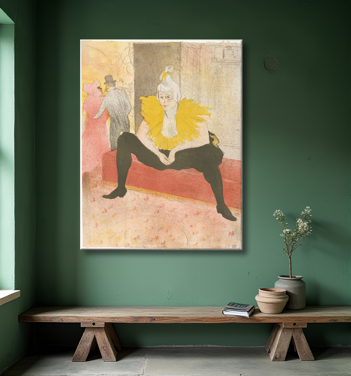 Reproduction La Clowness assise (Mademoiselle Cha-u-ka-o) (de la série Elles) de Henri de Toulouse-Lautrec avec decor