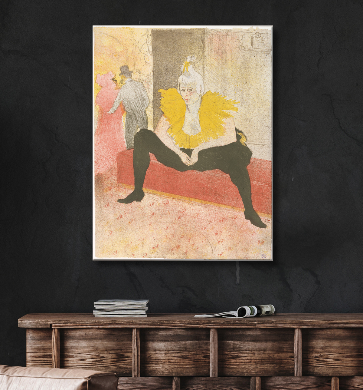 Reproduction La Clowness assise (Mademoiselle Cha-u-ka-o) (de la série Elles) de Henri de Toulouse-Lautrec avec decor