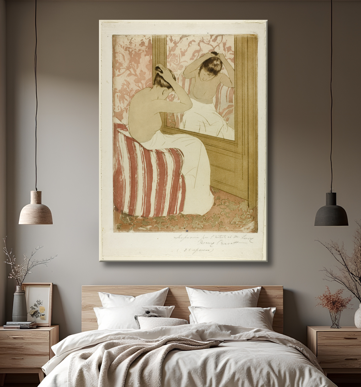 Reproduction La Coiffure de Mary Cassatt avec decor