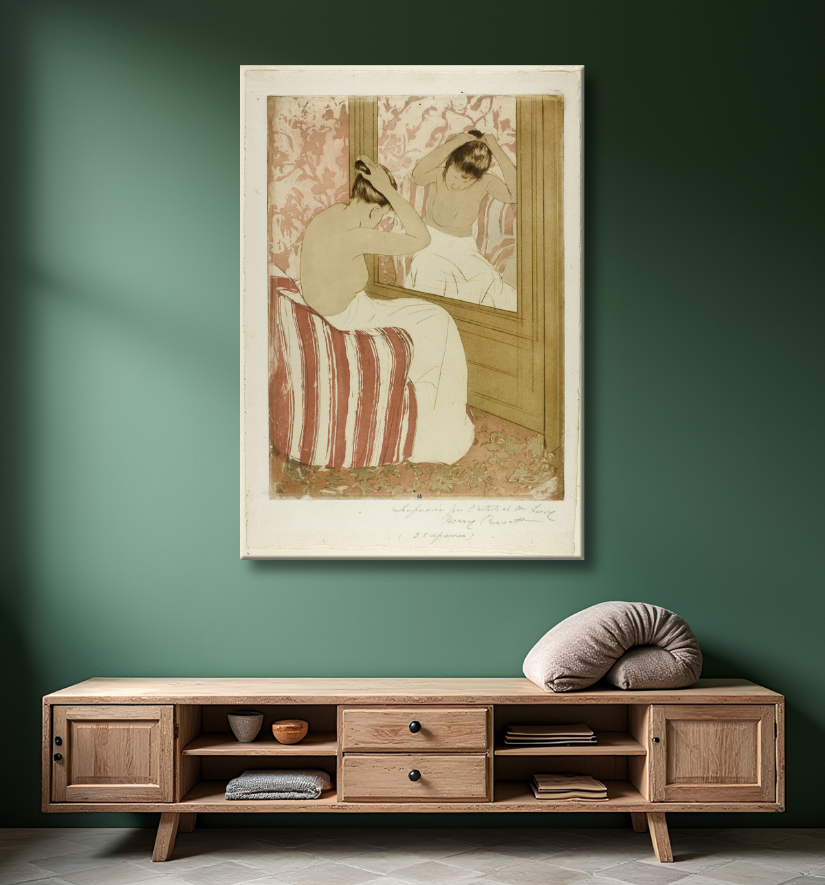 Reproduction La Coiffure de Mary Cassatt avec decor