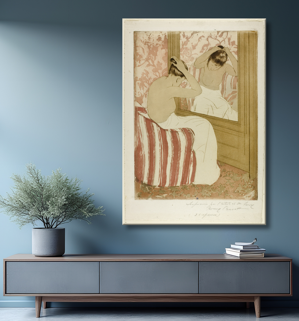 Reproduction La Coiffure de Mary Cassatt avec decor