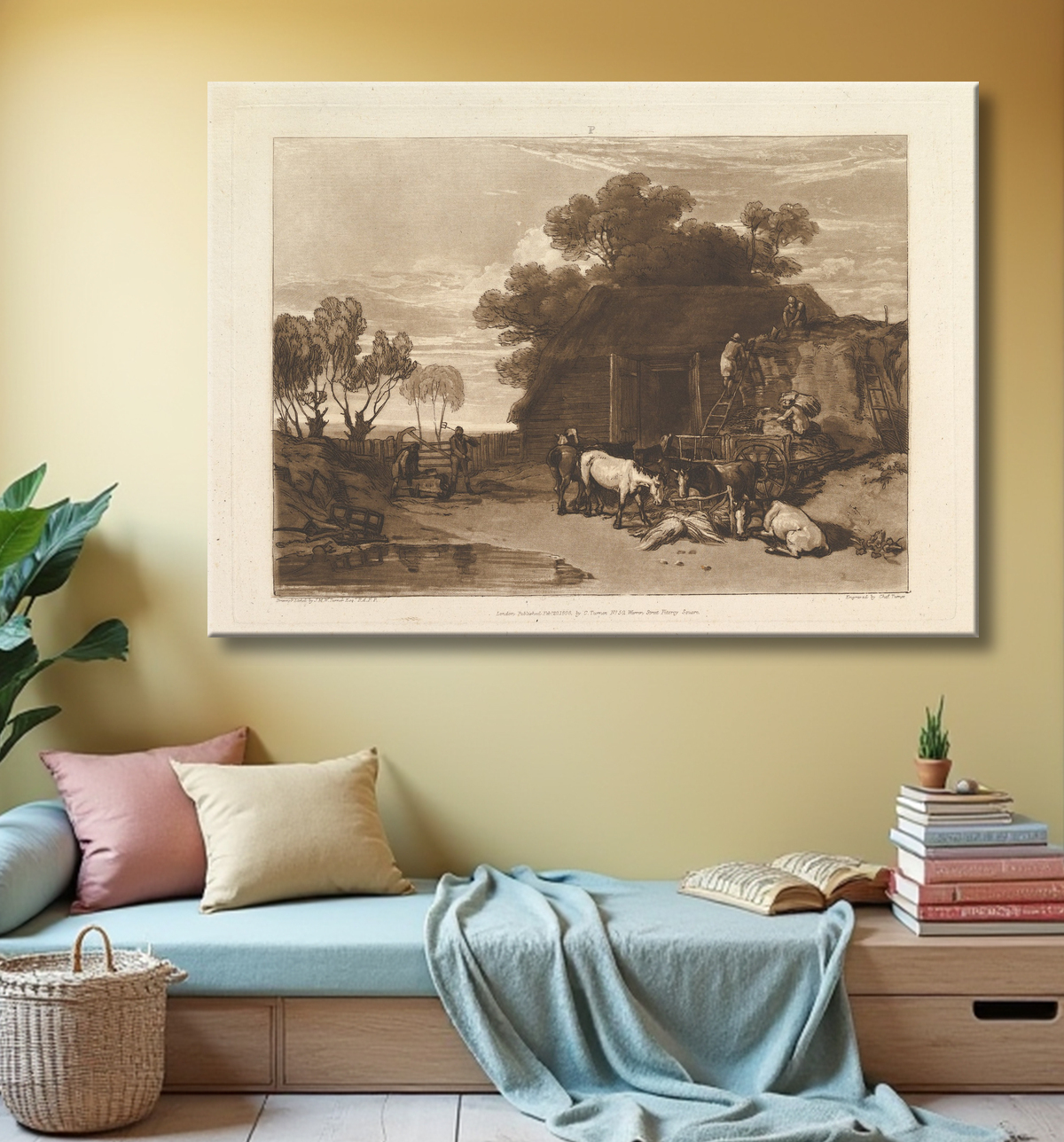 Reproduction La cour de paille (Liber Studiorum, partie II, planche 7) de Joseph Mallord William Turner avec decor