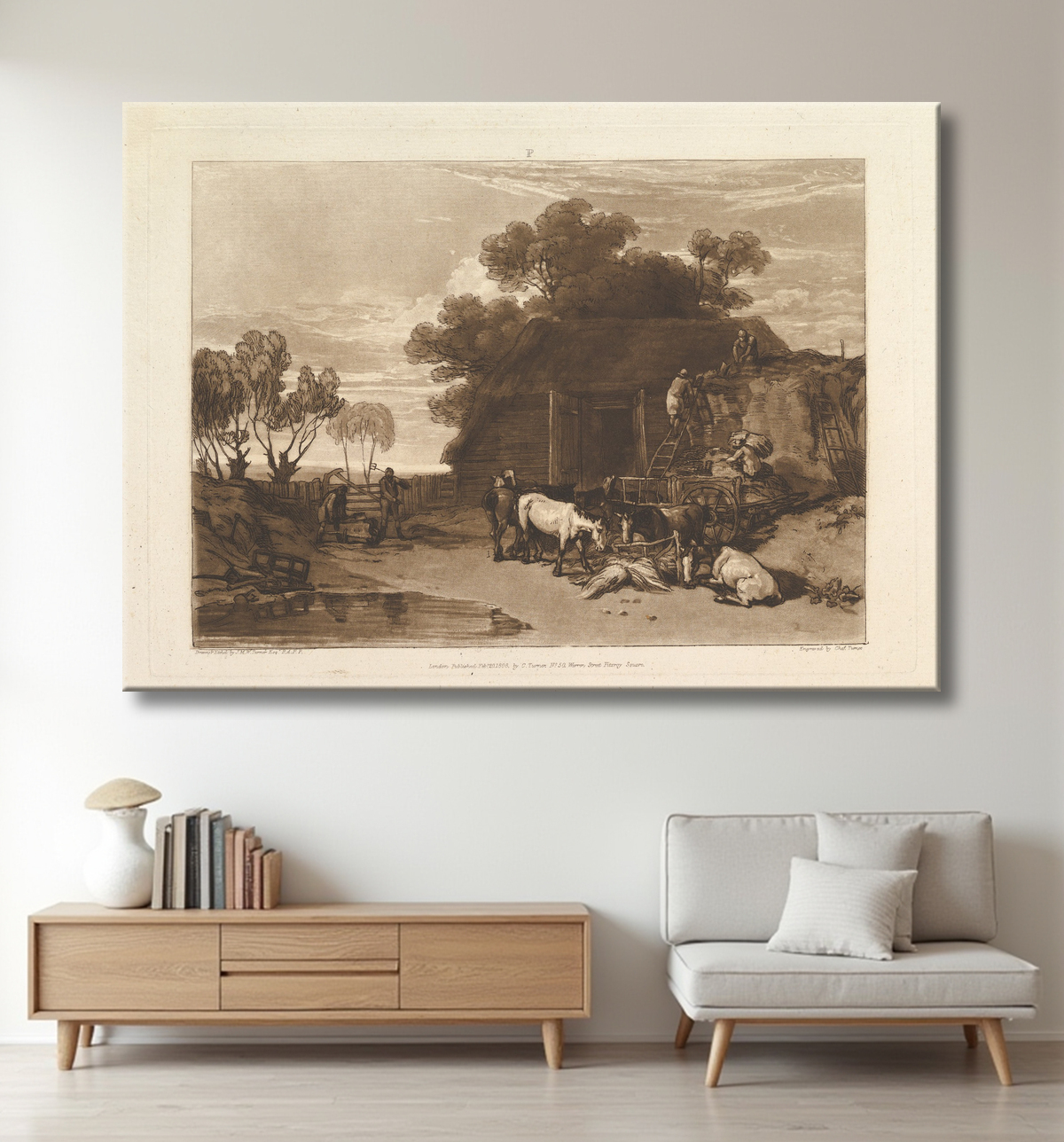 Reproduction La cour de paille (Liber Studiorum, partie II, planche 7) de Joseph Mallord William Turner avec decor