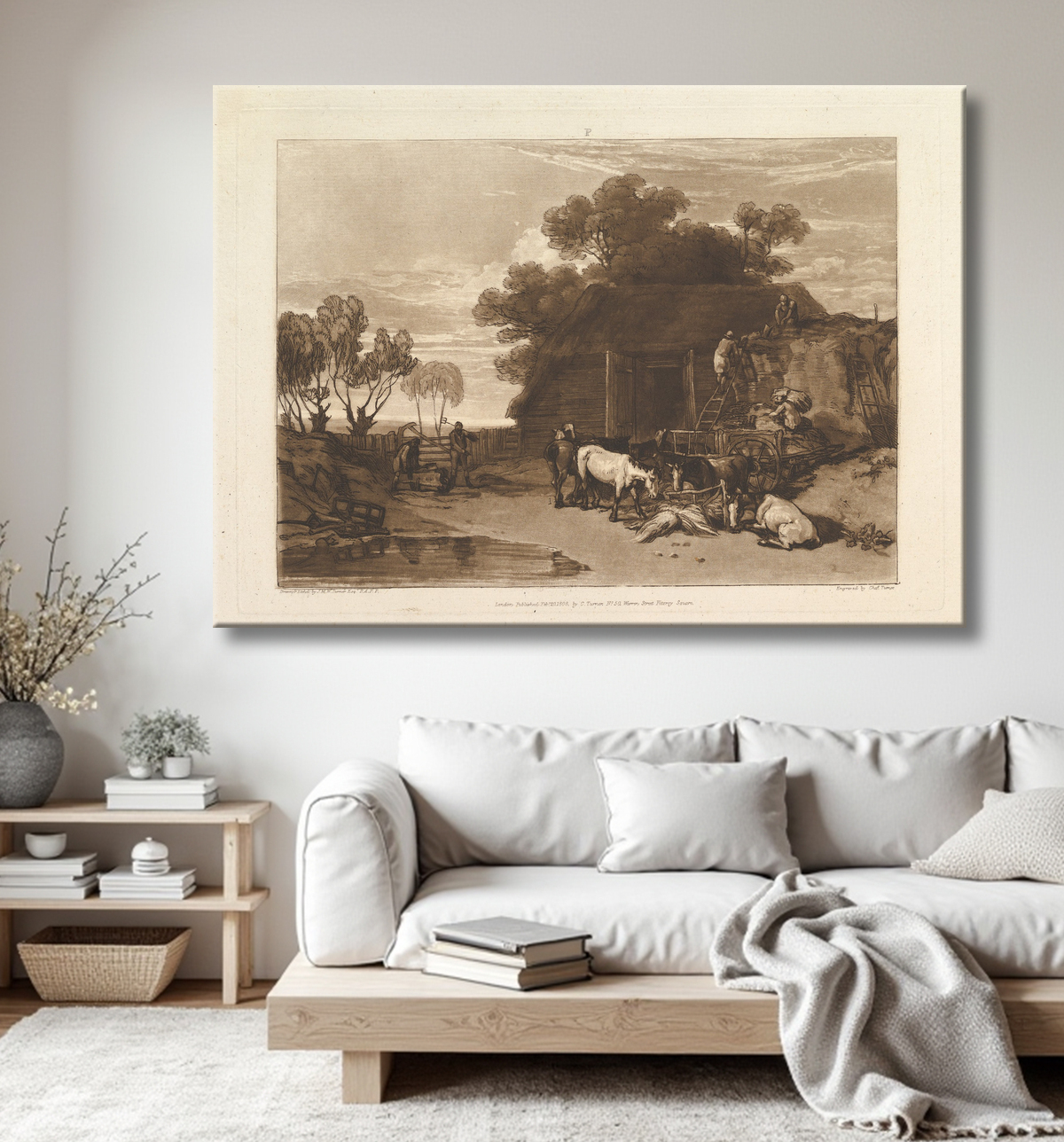 Reproduction La cour de paille (Liber Studiorum, partie II, planche 7) de Joseph Mallord William Turner avec decor