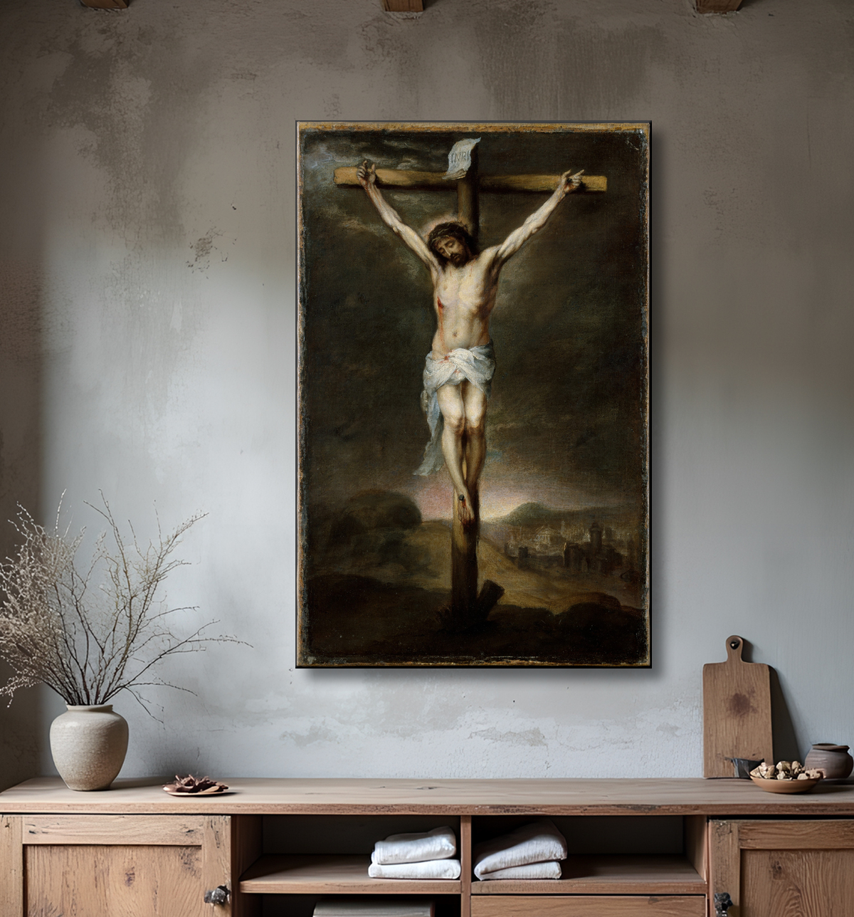 Reproduction La crucifixion de Bartolomé Estebán Murillo avec decor