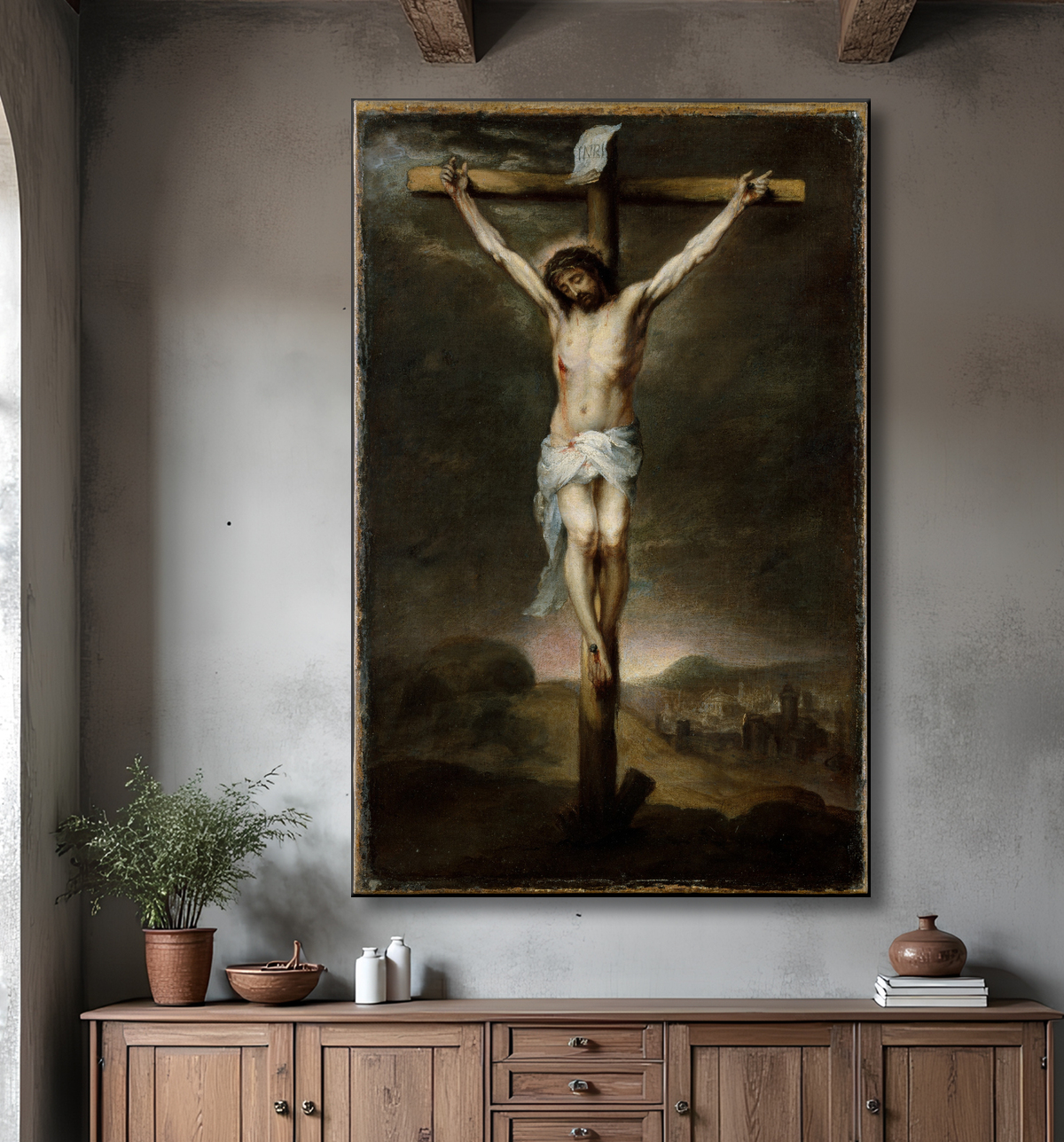 Reproduction La crucifixion de Bartolomé Estebán Murillo avec decor