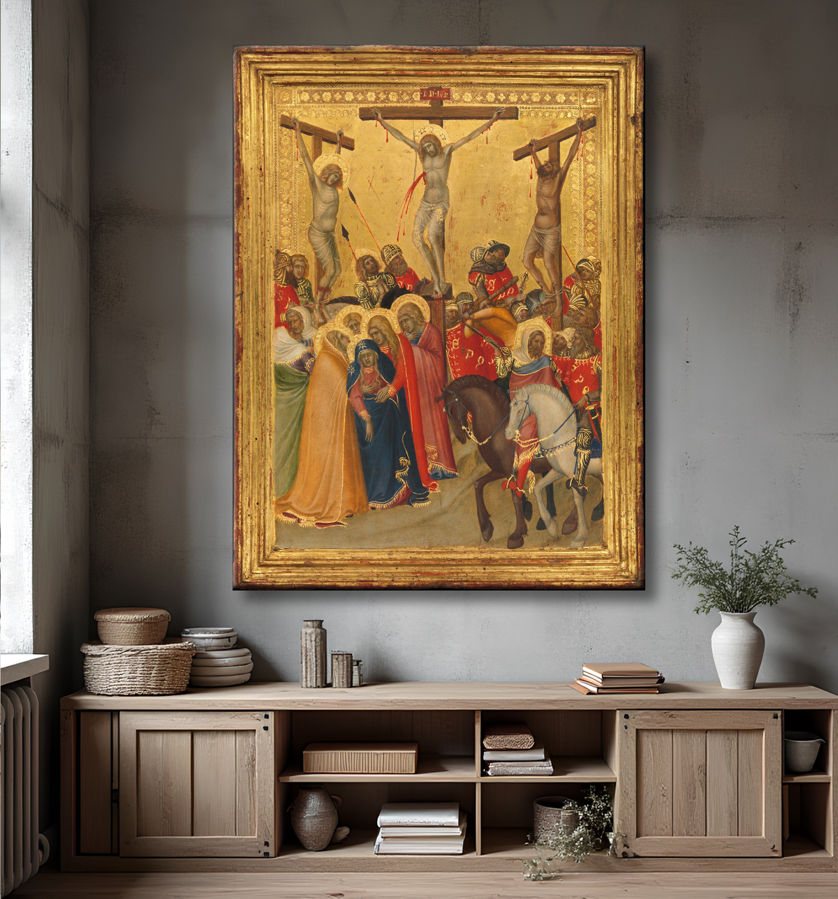 Reproduction La crucifixion de Pietro Lorenzetti avec decor