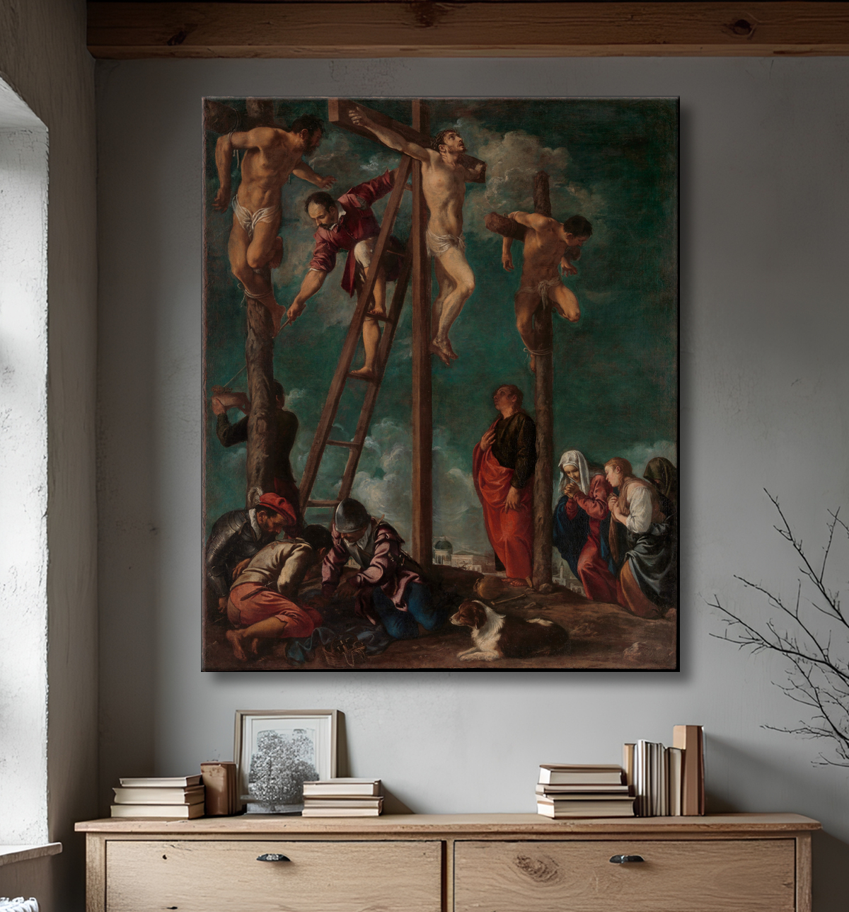 Reproduction La crucifixion de Pedro Orrente avec decor