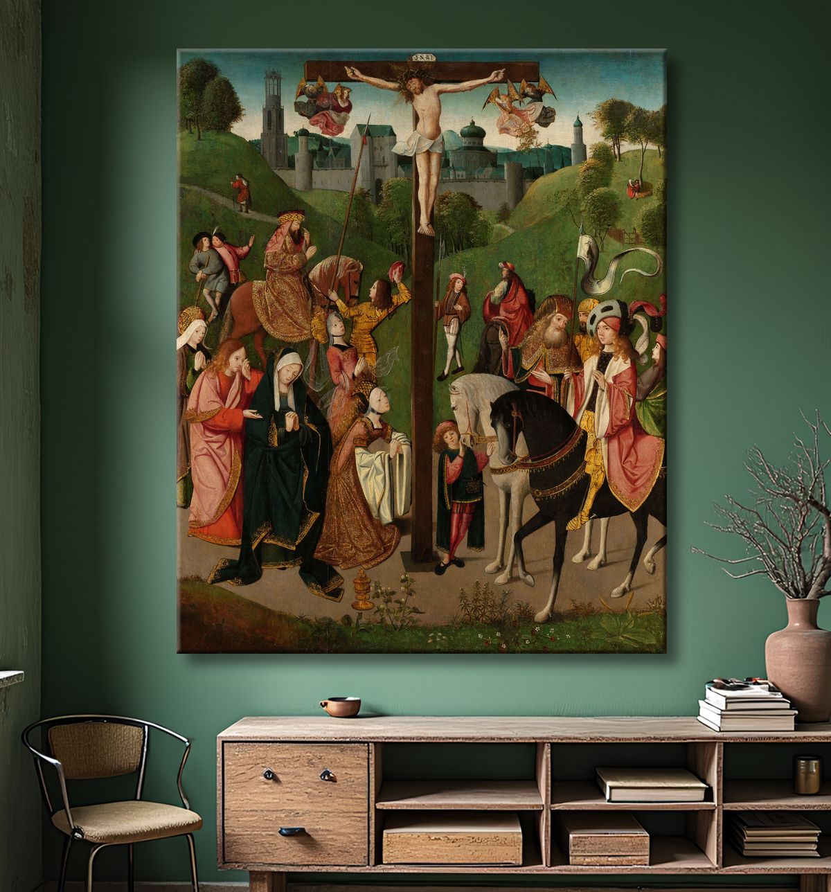 Reproduction La crucifixion de Master of the Figdor Deposition avec decor