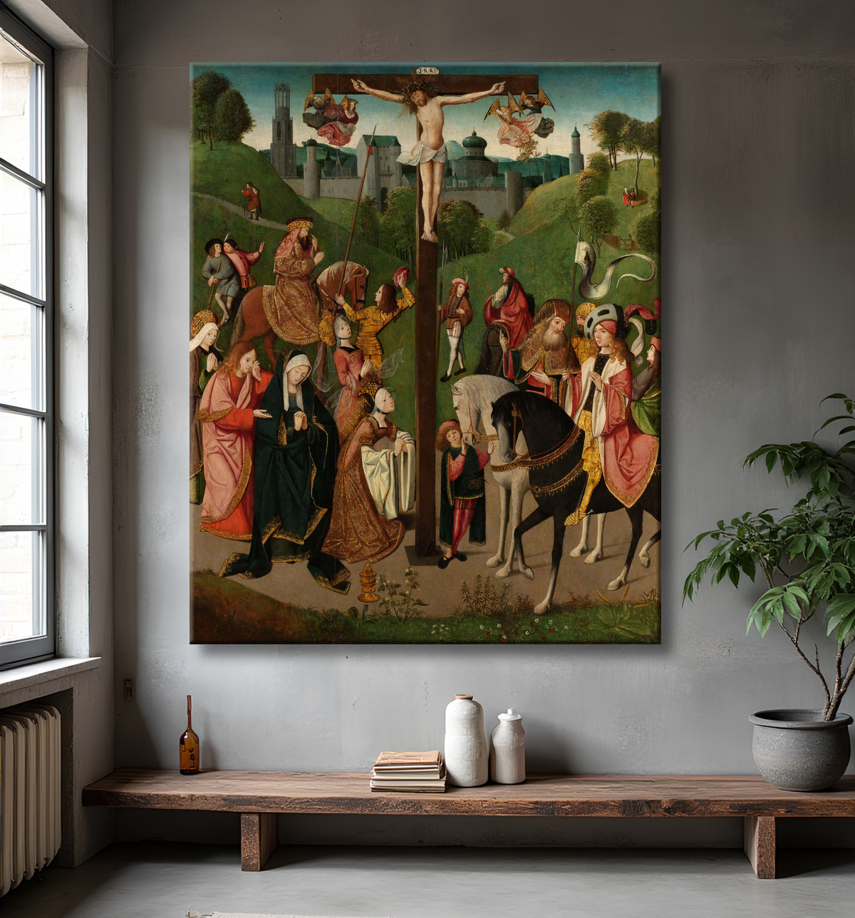 Reproduction La crucifixion de Master of the Figdor Deposition avec decor