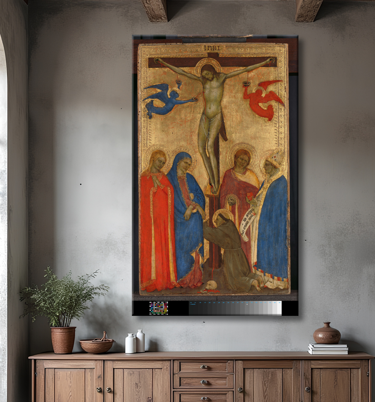 Reproduction La crucifixion de Giovanni da Milano avec decor