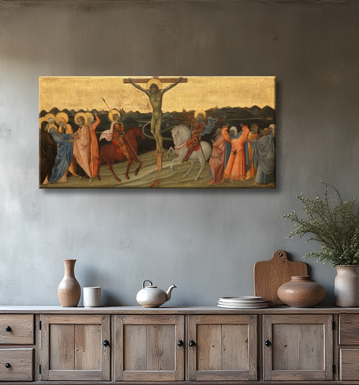 Reproduction La crucifixion de Giovanni di Paolo di Grazia avec decor