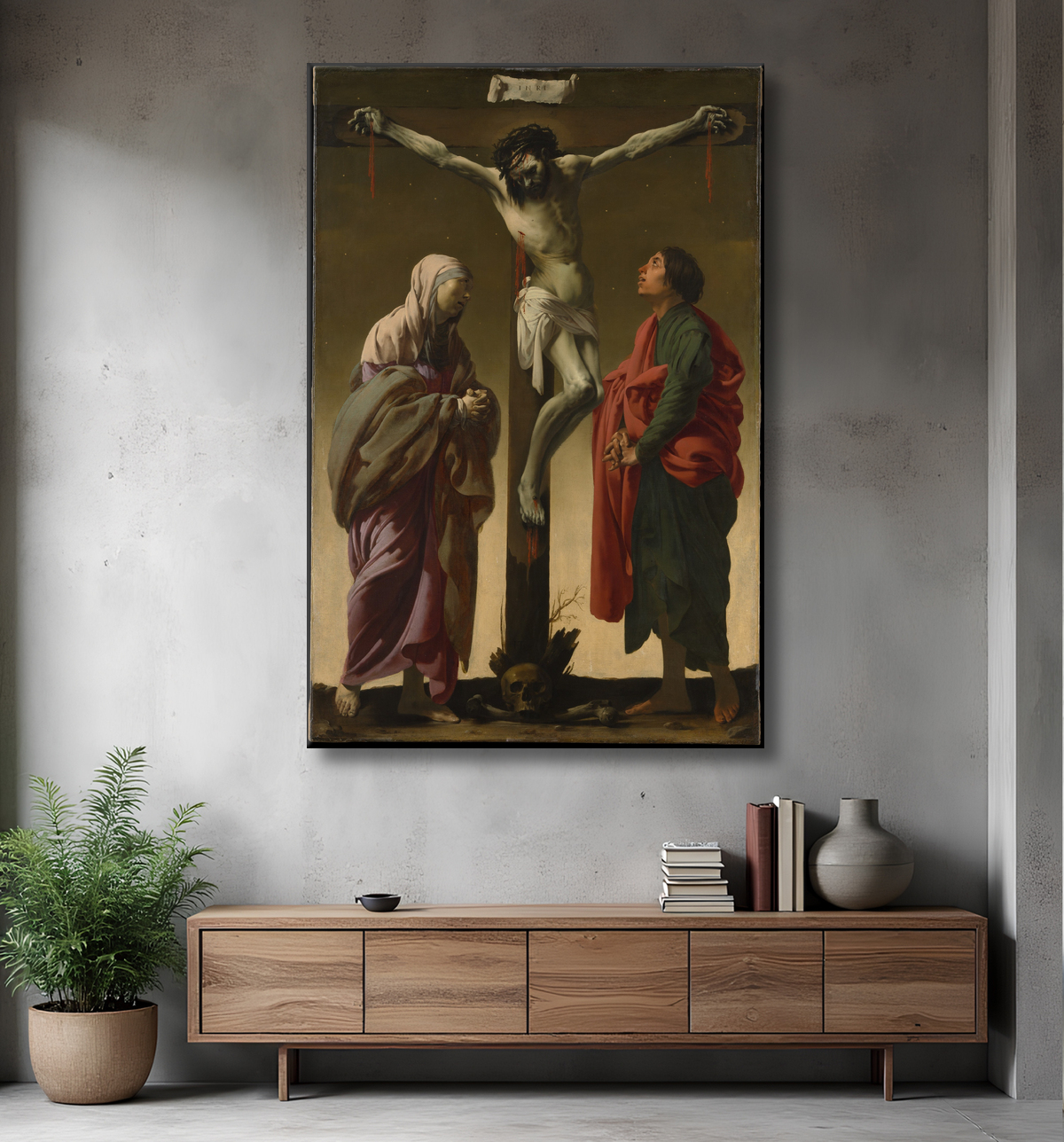 Reproduction La Crucifixion avec la Vierge et Saint Jean de Hendrick ter Brugghen avec decor