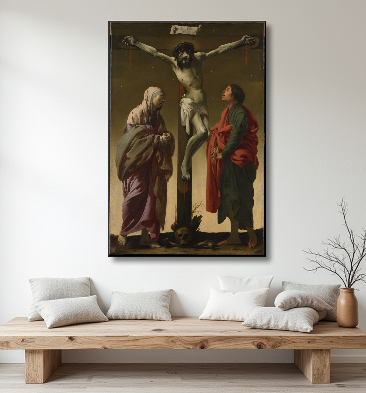 Reproduction La Crucifixion avec la Vierge et Saint Jean de Hendrick ter Brugghen avec decor