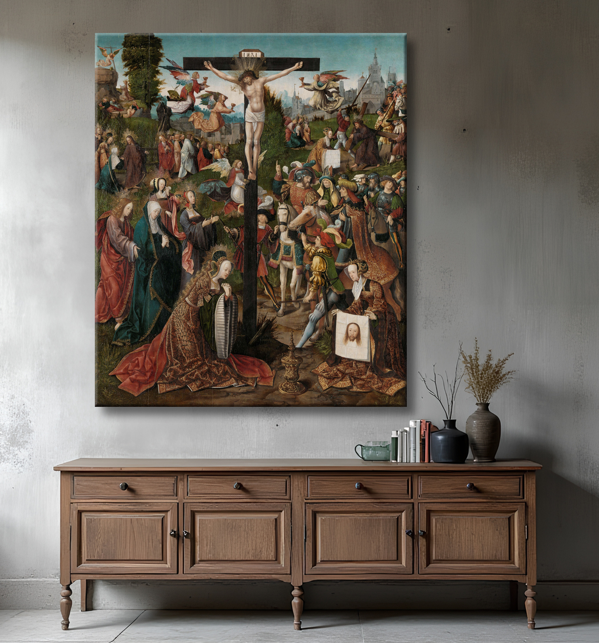 Reproduction La crucifixion de Jacob Cornelisz van Oostsanen avec decor