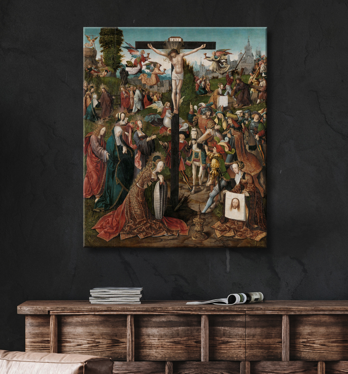 Reproduction La crucifixion de Jacob Cornelisz van Oostsanen avec decor