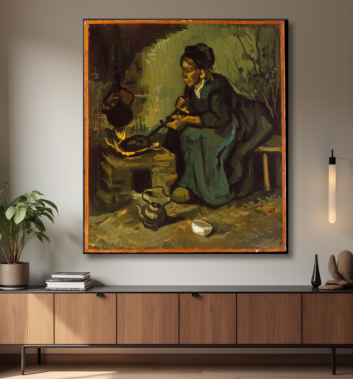 Reproduction La cuisine paysanne par une cheminée de Vincent van Gogh avec decor