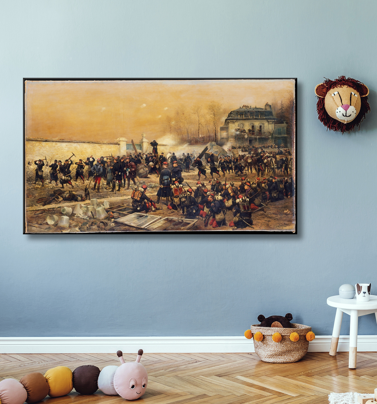 Reproduction La Défense de Champigny de Edouard Detaille avec decor