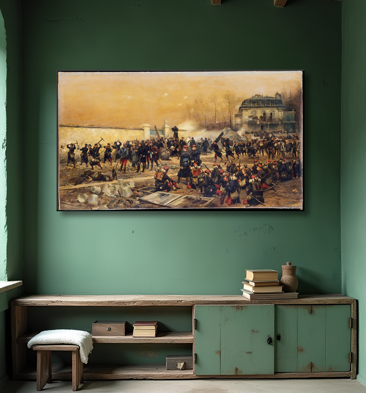 Reproduction La Défense de Champigny de Edouard Detaille avec decor