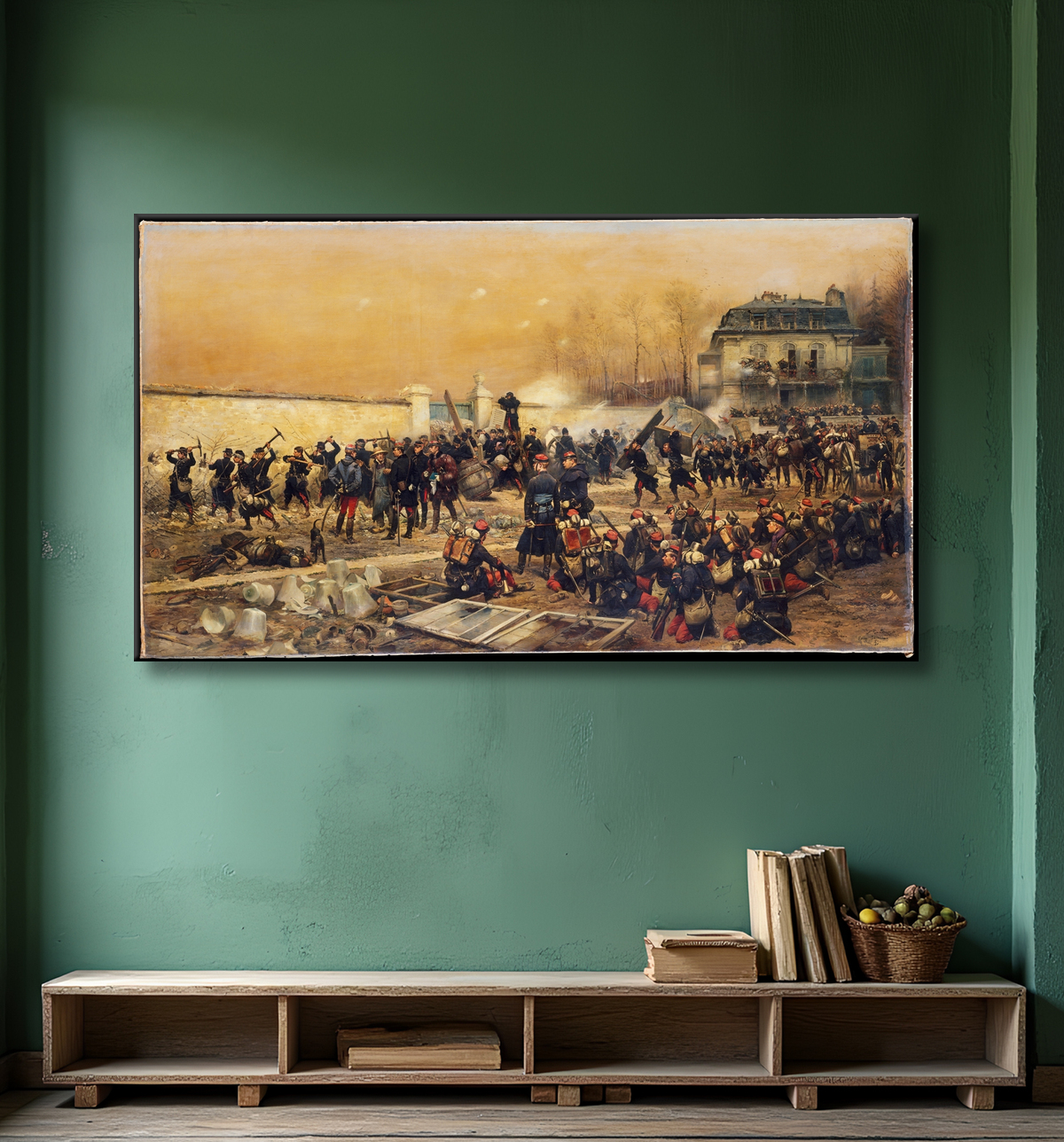 Reproduction La Défense de Champigny de Edouard Detaille avec decor