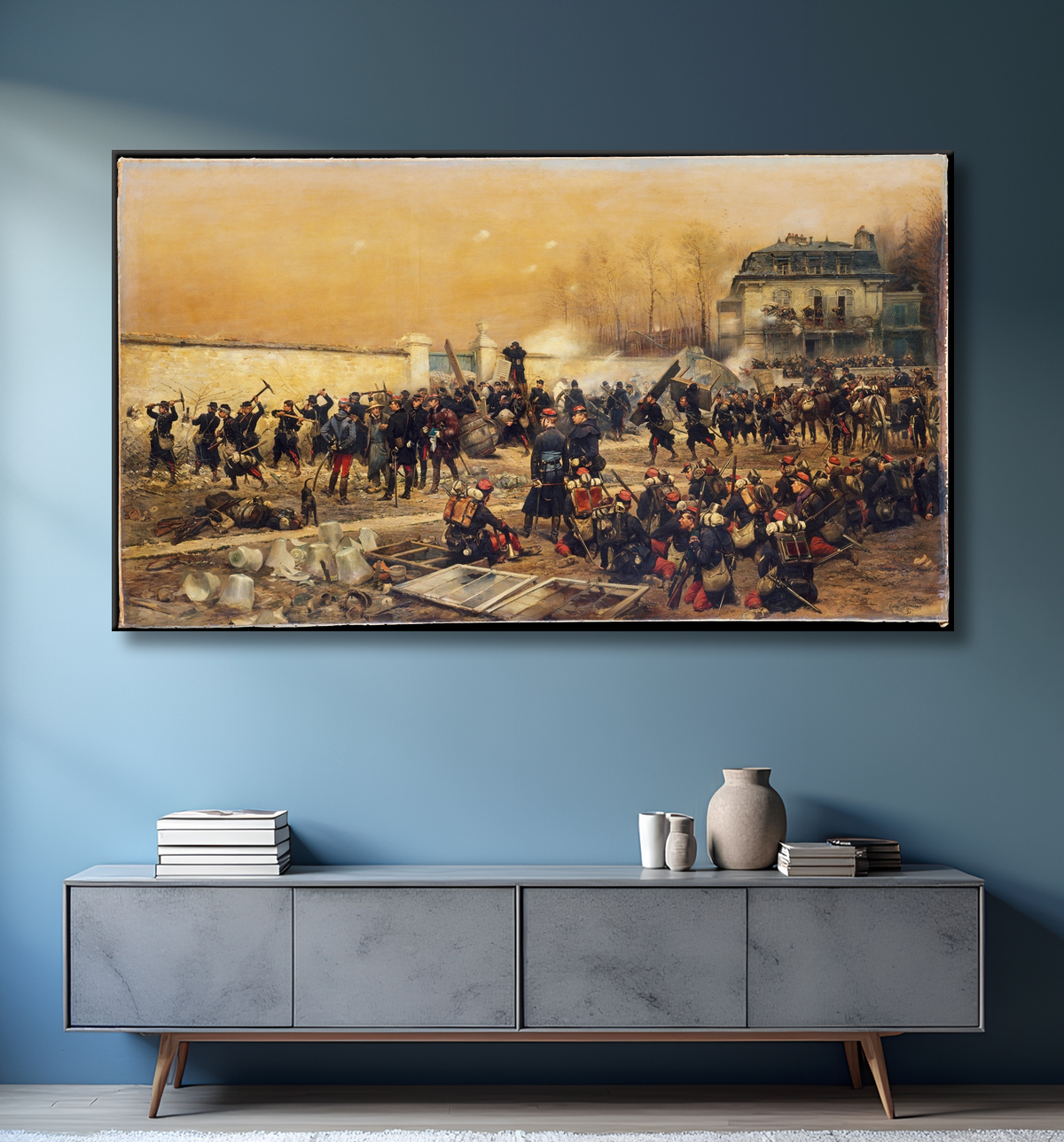 Reproduction La Défense de Champigny de Edouard Detaille avec decor