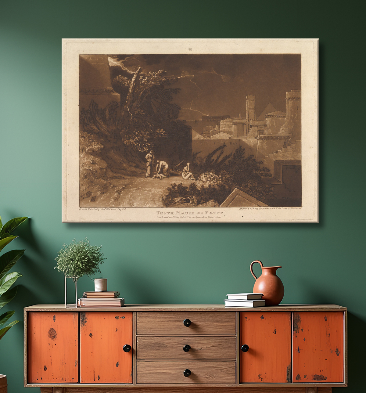 Reproduction La dixième plaie d'Égypte (Liber Studiorum, partie XII, planche 61) de Joseph Mallord William Turner avec decor